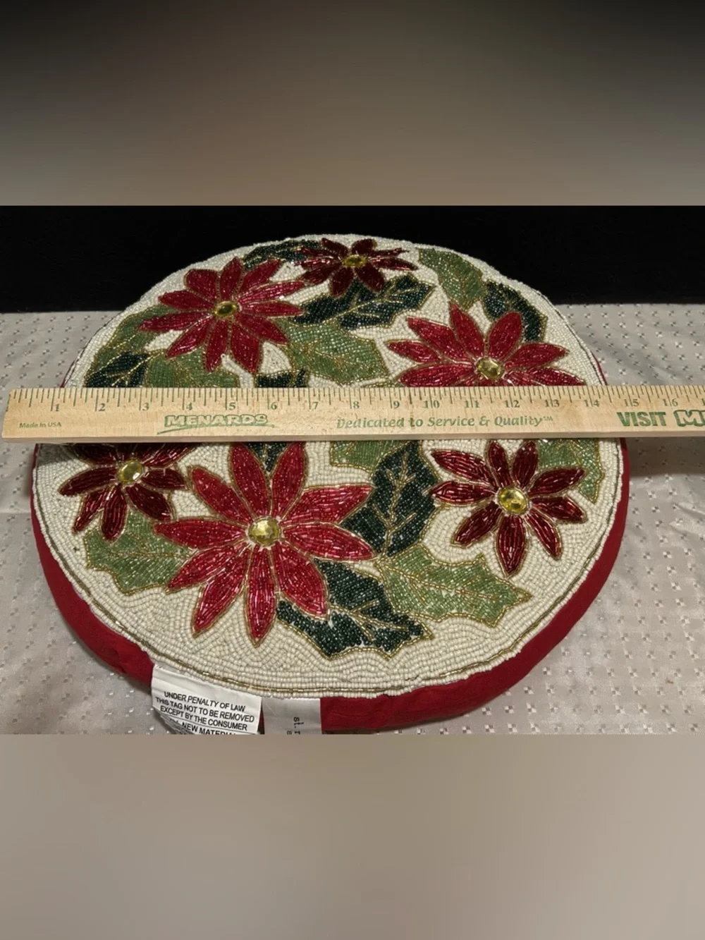 Fully Beaded Christmas Poinsettia Accent Pillow St Nicholas Square Decoration
